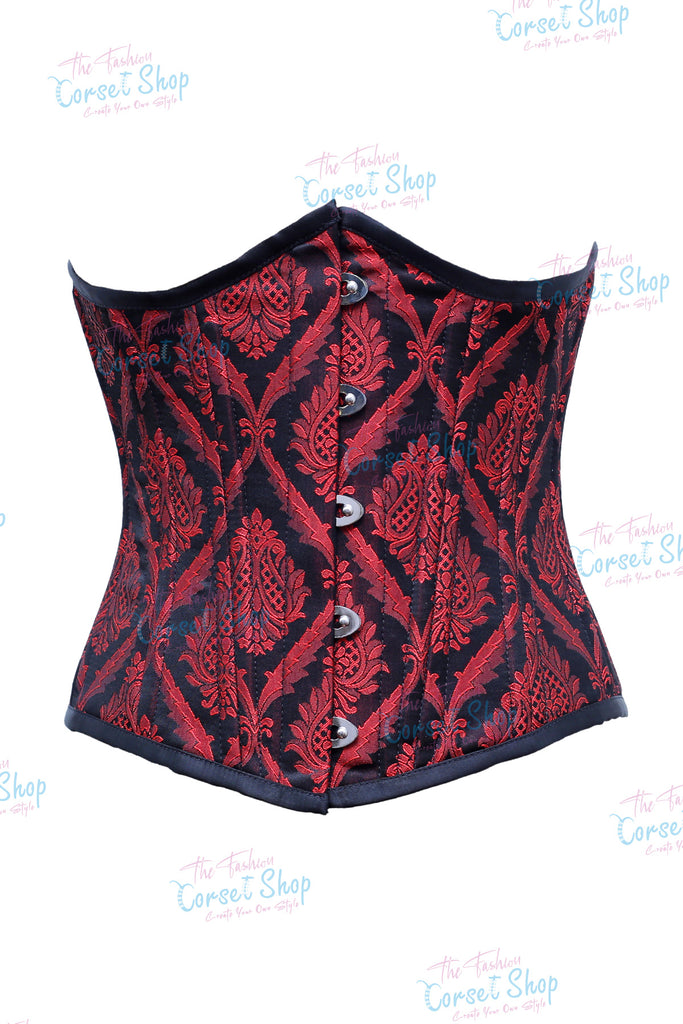 Fenna Red Black Floral Brocade Waist Training Corset