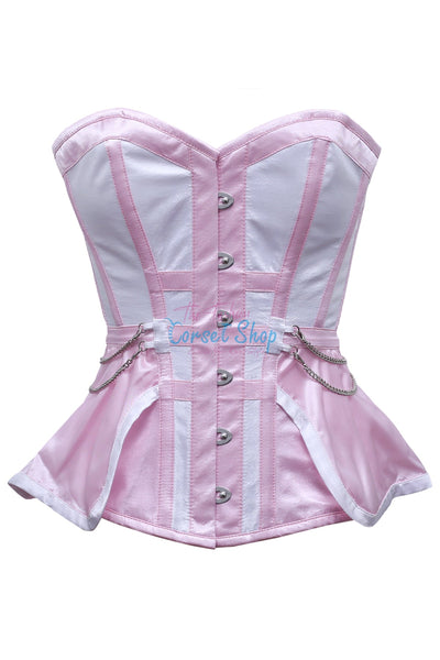 Kiki Baby Pink White Satin Overbust Corset