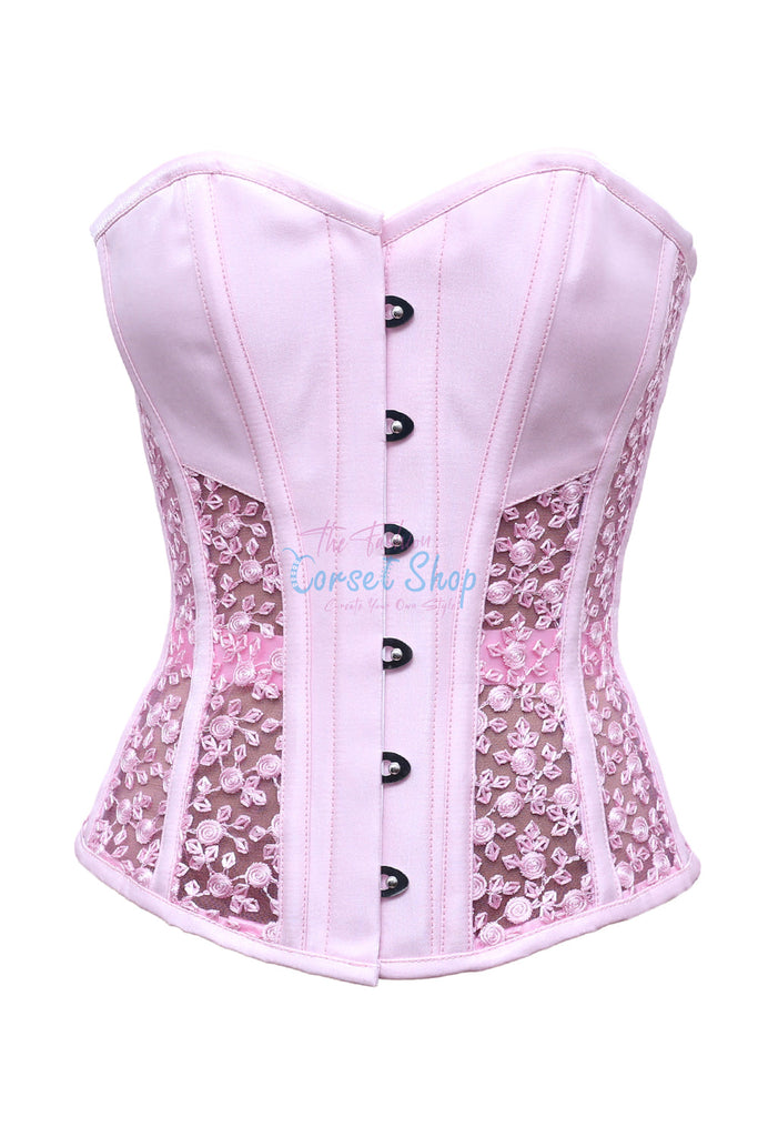 Zuzu Baby Pink Polyester Shimmer & White Rose Floral Net - Corsets Queen US-CA