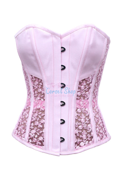 Zuzu Baby Pink Polyester Shimmer & White Rose Floral Net - Corsets Queen US-CA