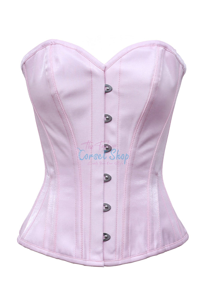 Evzen Baby Pink Shimmer Satin Overbust Corset