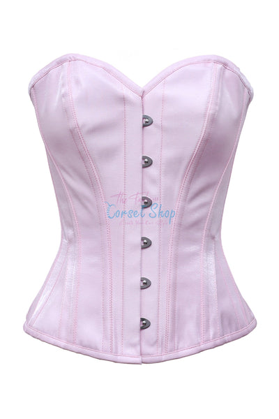 Evzen Baby Pink Shimmer Satin Overbust Corset