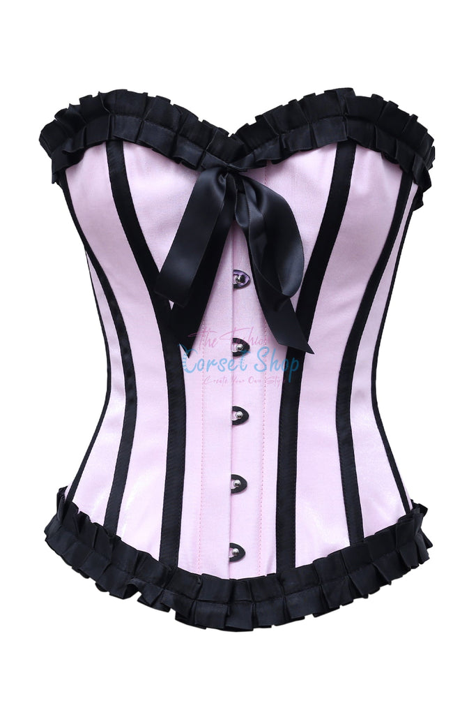 Eydis Lily Baby Pink Shimmer Satin With Black Frill-Trim