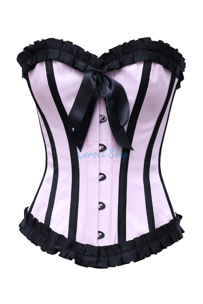 Eydis Lily Baby Pink Shimmer Satin With Black Frill-Trim