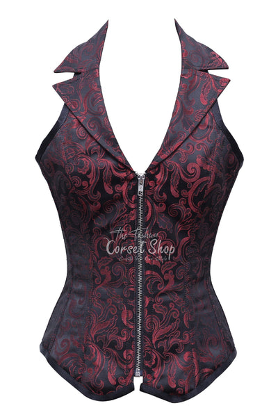 Bernhard Black Red Brocade Overbust Corset With Zip Front