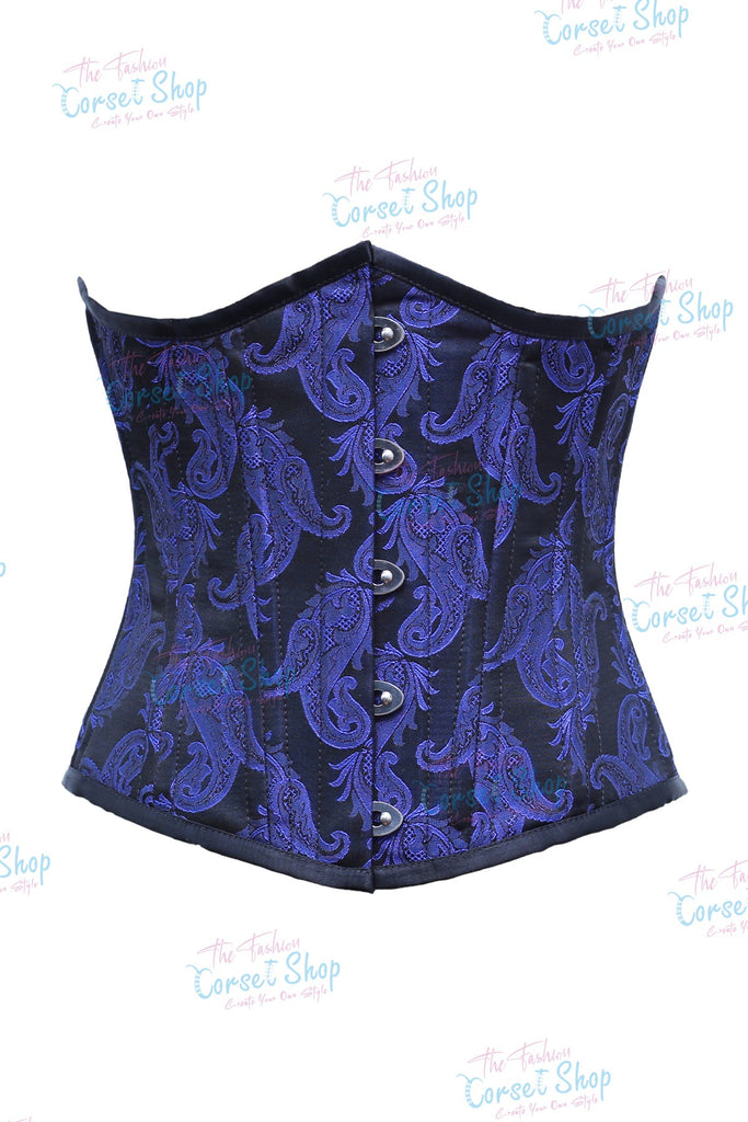 Magou Blue Black Floral Brocade Waist Training Corset
