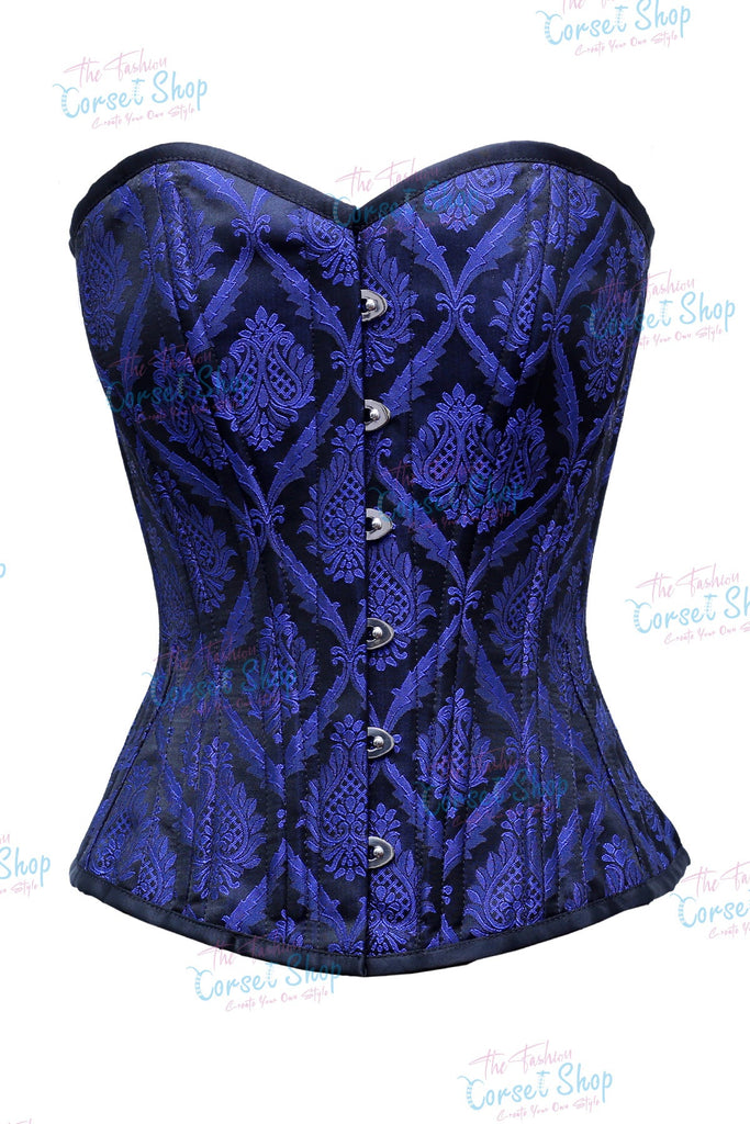 Rodman Blue & Black Floral Brocade Waist Training Corset