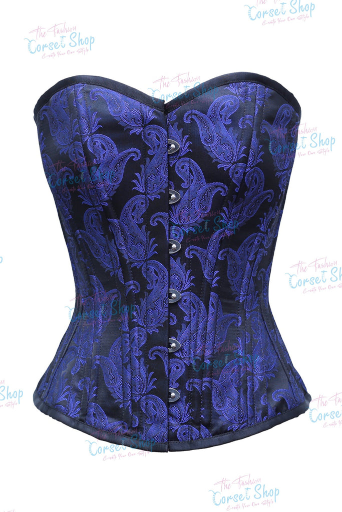Coffey Blue & Black Floral Brocade Waist Training Corset