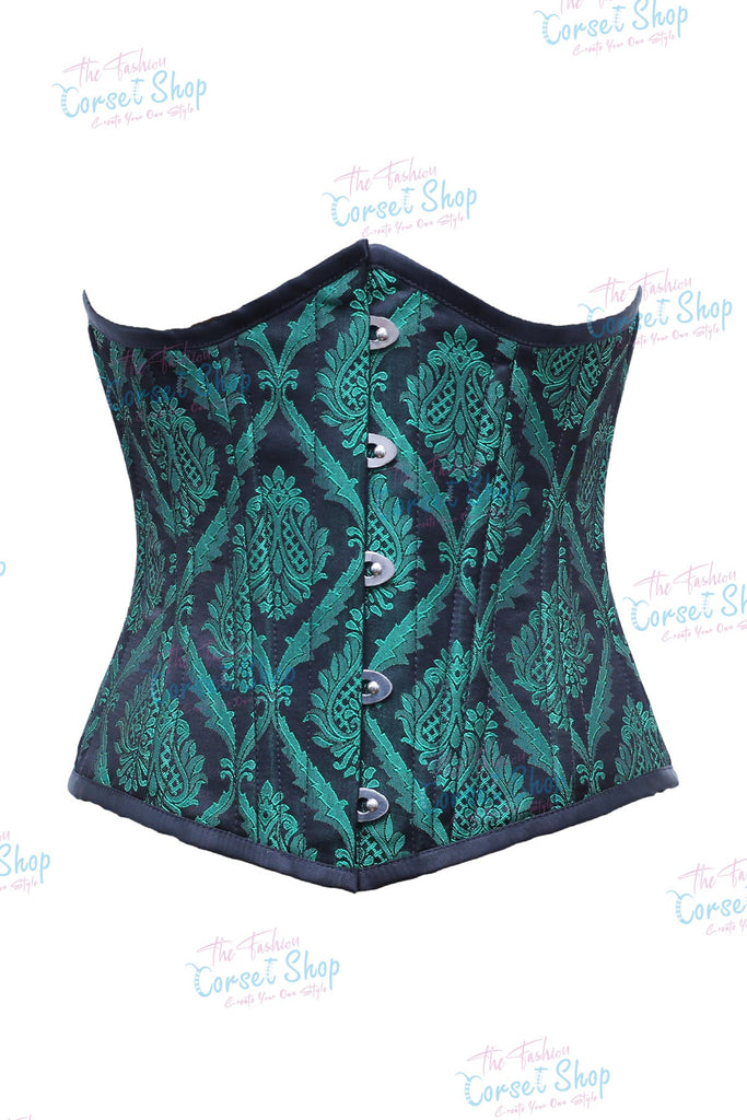 Wullaert Green Black Floral Brocade Waist Training Corset