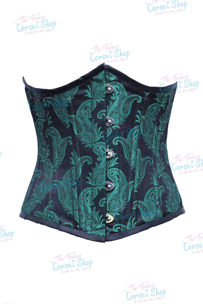 Cayman Green Black Floral Brocade Waist Training Corset