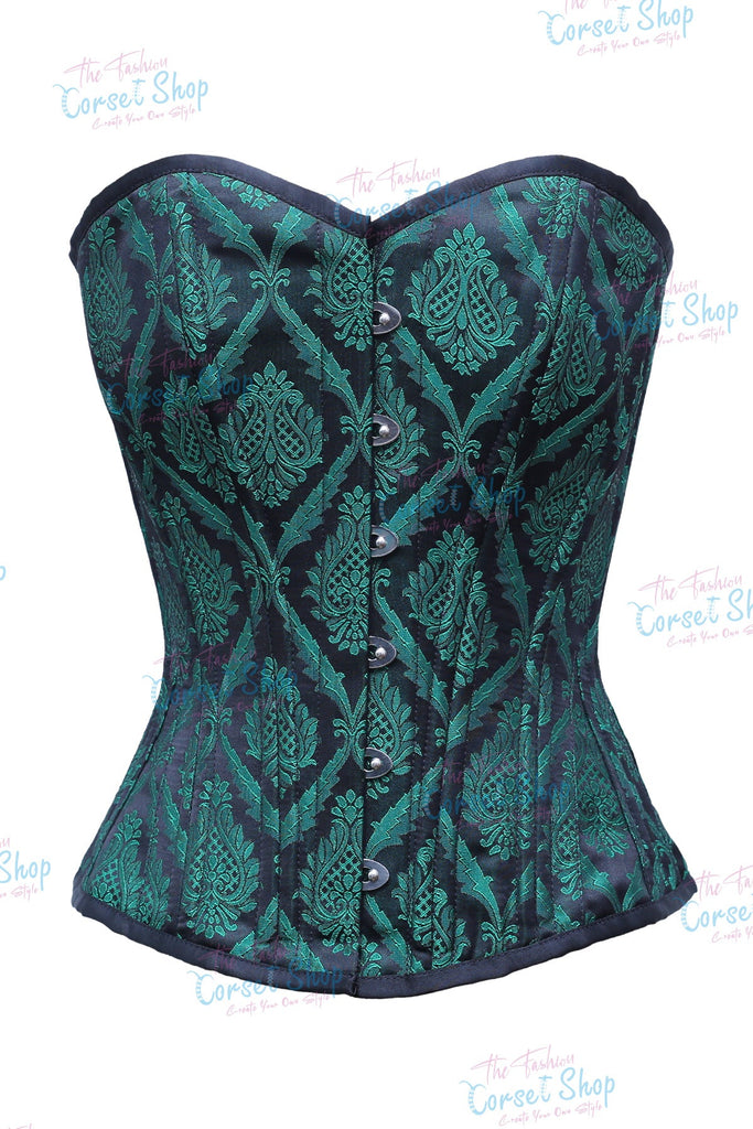 Douvier Green & Black Floral Brocade Waist Training Corset