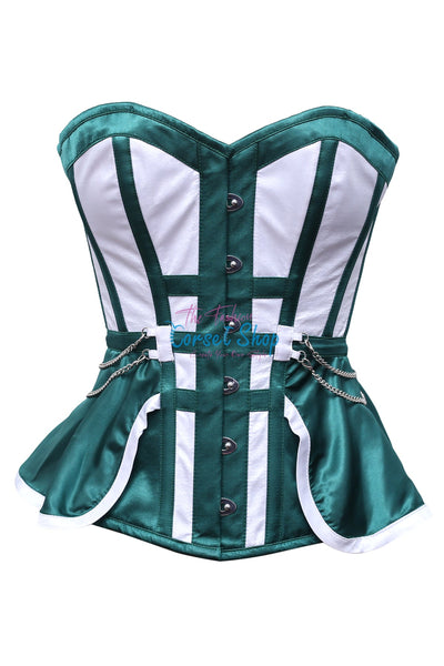 Birgit Green White Satin Overbust Corset