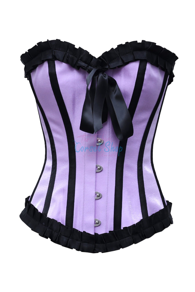 Helga Lily Lavender Shimmer Satin With Black Frill-Trim