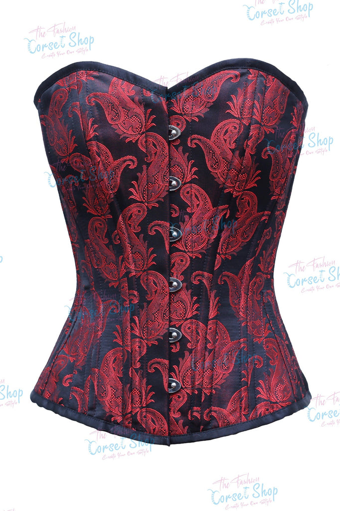 Macario Red & Black Floral Brocade Waist Training Corset