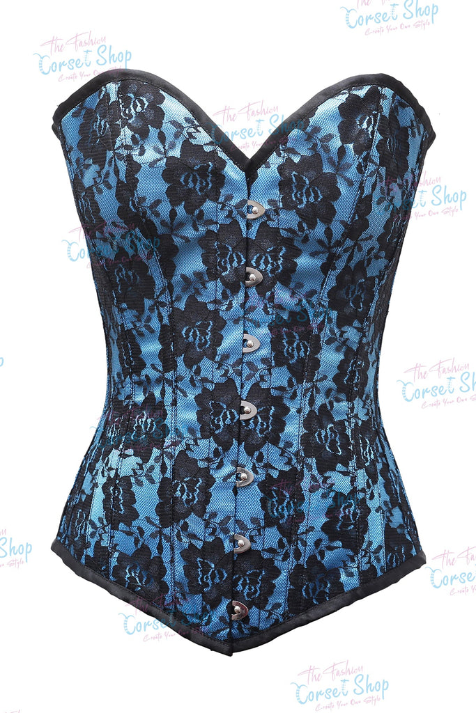 Wren Turquoise Satin net Overlay Overbust Corset