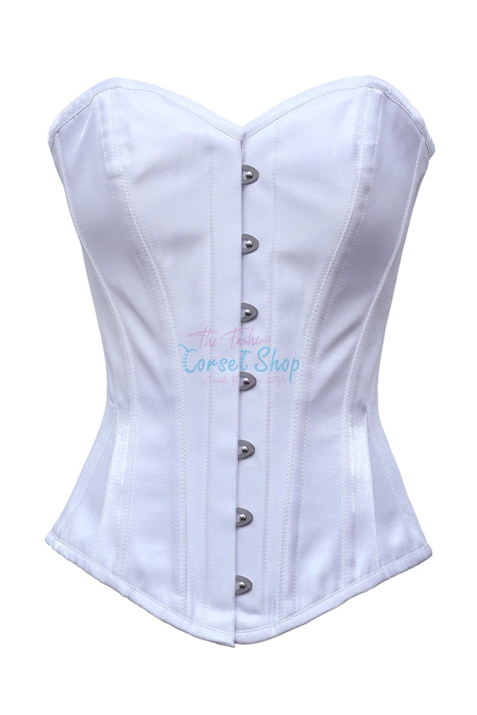 Marthe White Shimmer Satin Overbust Corset