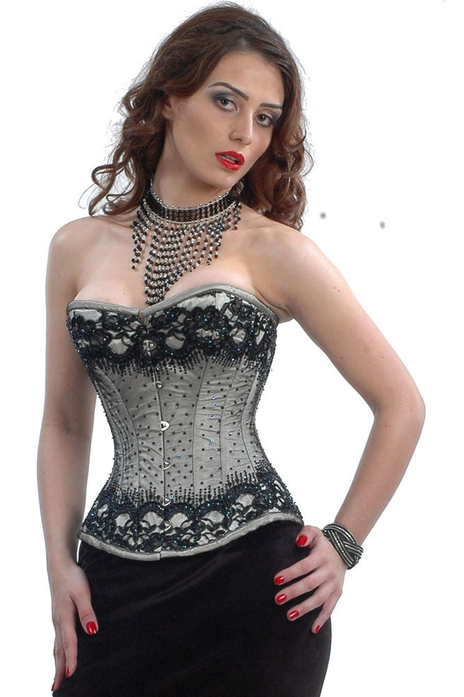 Elvira Overbust Corset- Hand Embroidery Corset- Busk Beaded Authentic Corset  Dress – Corsets Queen AU