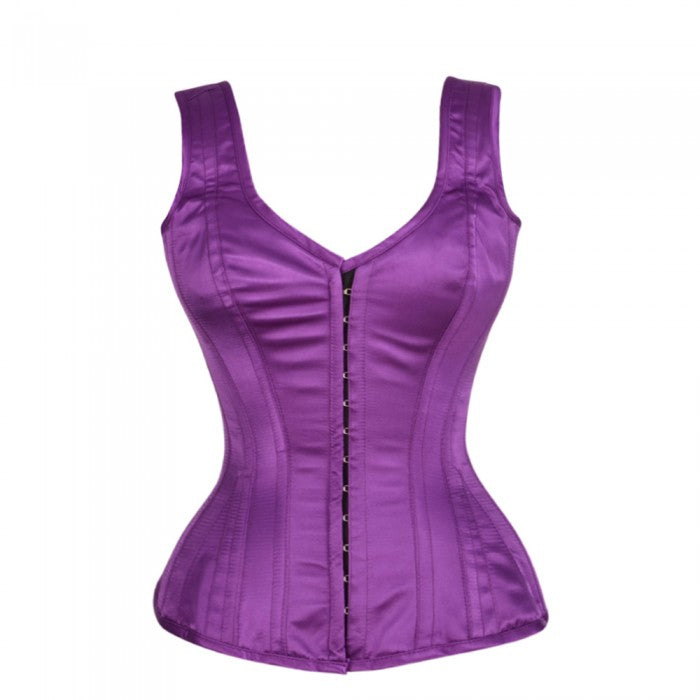 Emmett Satin Shoulder Straps Overbust Steel Boned Corset - Corsets Queen US-CA