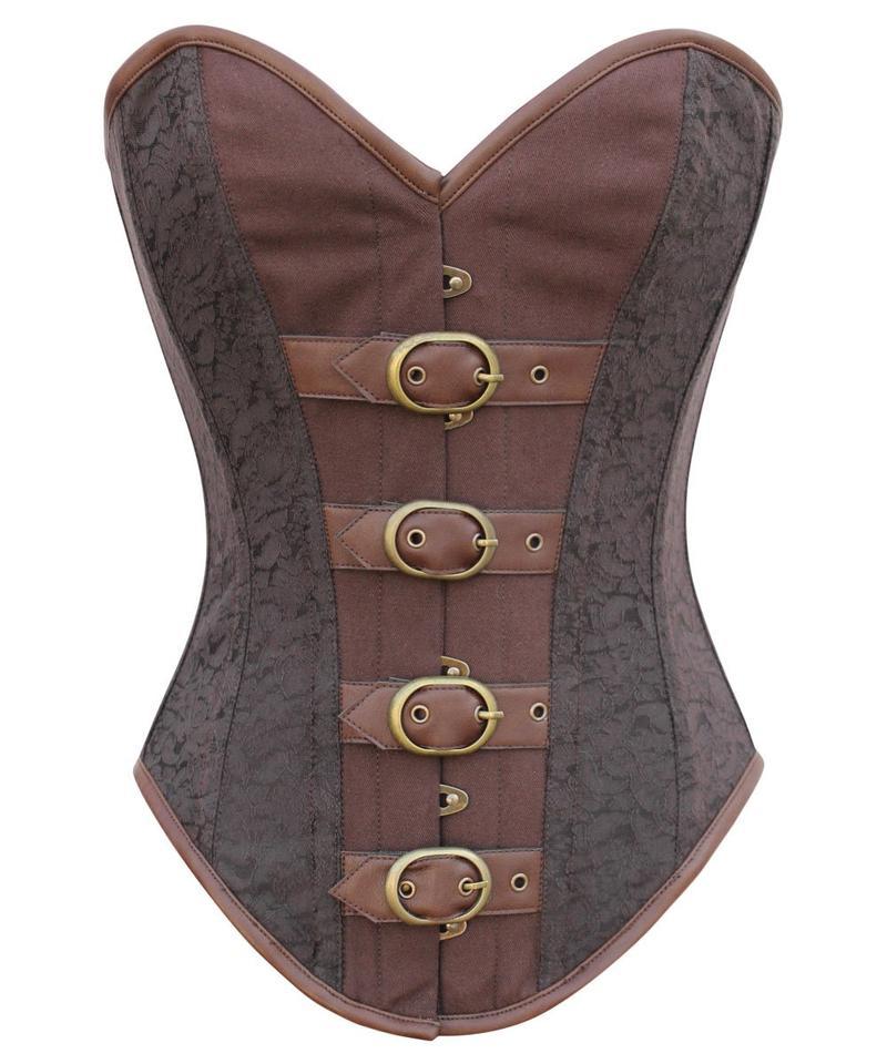 Britany Instant Shape Steampunk Buckle Up Overbust Black Corset