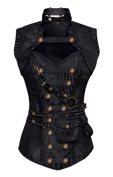 Blunt Black Steampunk Corset With Black Removable Pouch