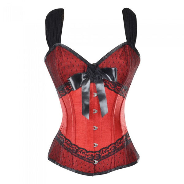 Gylfi Red Corset With Shoulder Straps And Bow Detail - Corsets Queen US-CA