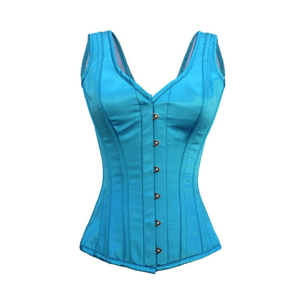Flanagan Turquosie Satin Shoulder Straps Overbust Corset - Corsets Queen US-CA