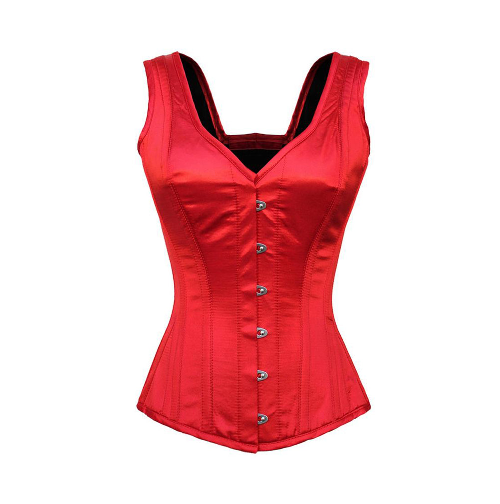 Aprik Red Satin Shoulder Straps Overbust Corset - Corsets Queen US-CA