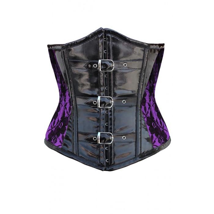 Coline Purple Corset With Black Lace Overlay And PVC Front