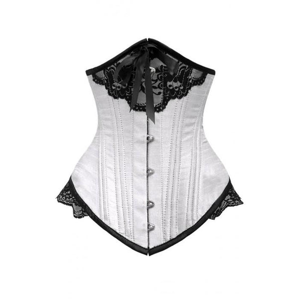 Mimi White Underbust With Black Bow And Lace Detail