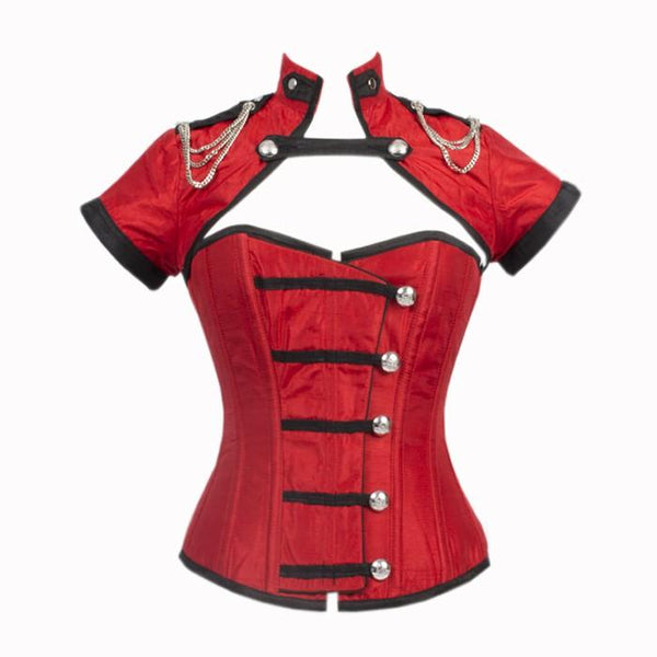 Eric Red Corset With Button Down Placket And Jacket