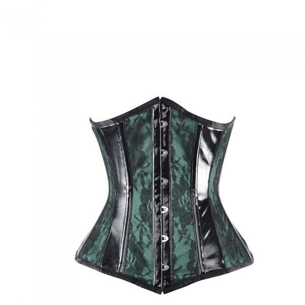 Signer Green Satin Underbust With Overlay And PVC Trim