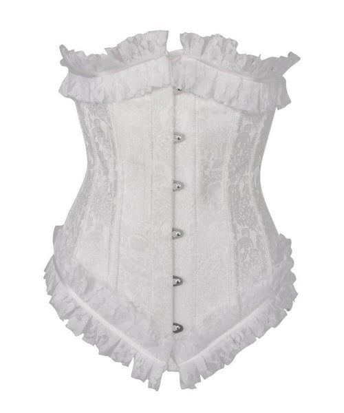 Achaia Spiral Steel Boned White Underbust Corset with Lace Frill - Corsets Queen US-CA
