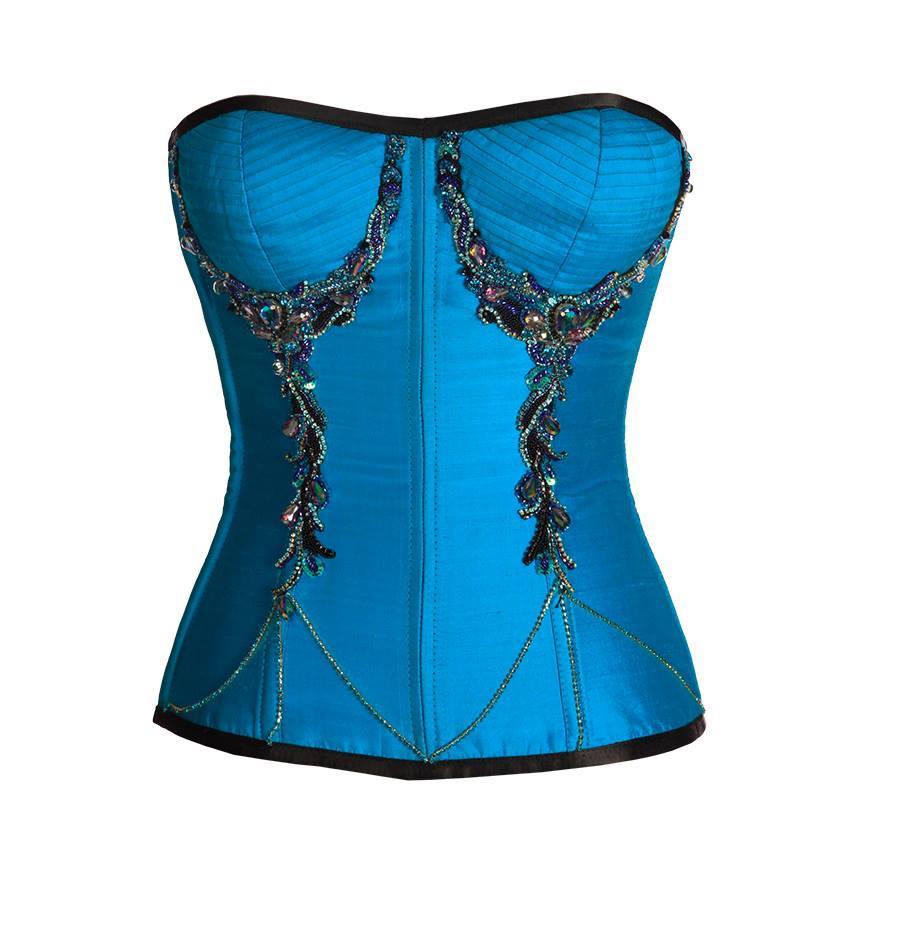 Ivan Turquoise Satin Overbust Couture Corset