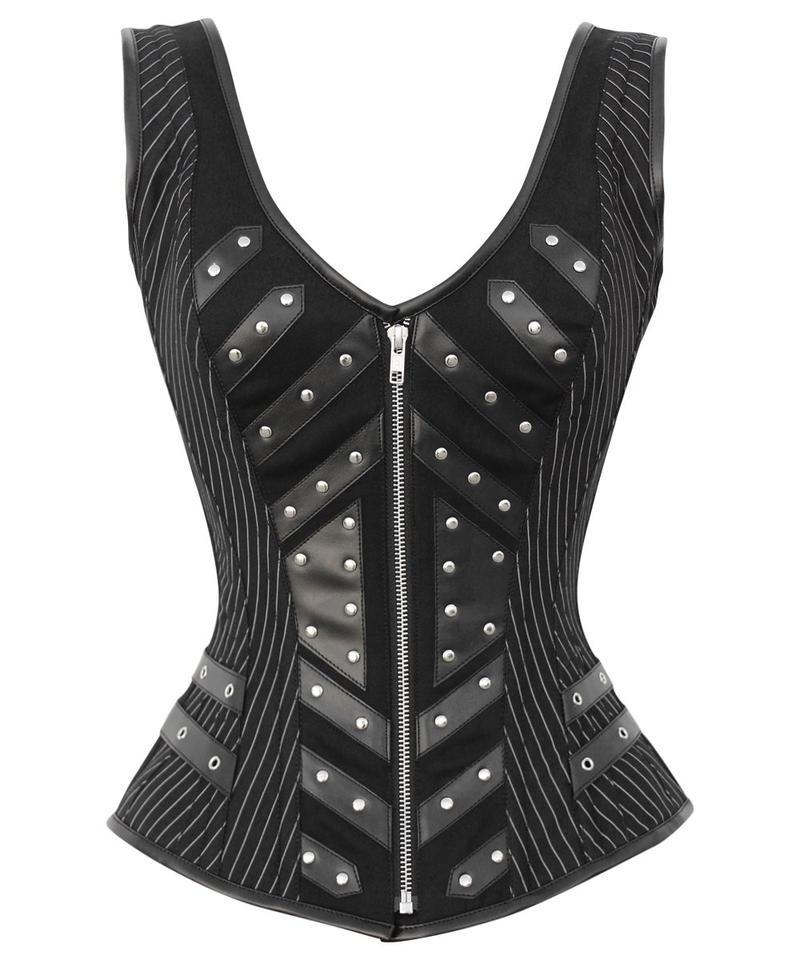 Alvia Gothic Pinstripe Overbust Corset with Shoulder Straps