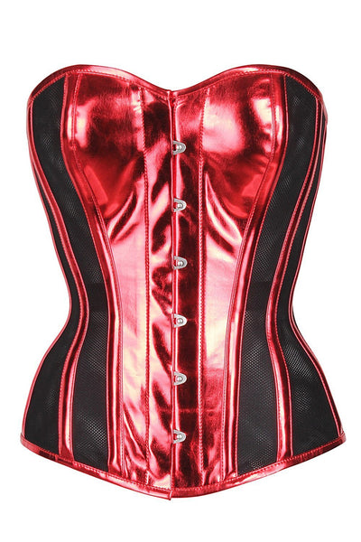 Shams Red PVC & Black Mesh Panelled Overbust Corset - Corsets Queen US-CA