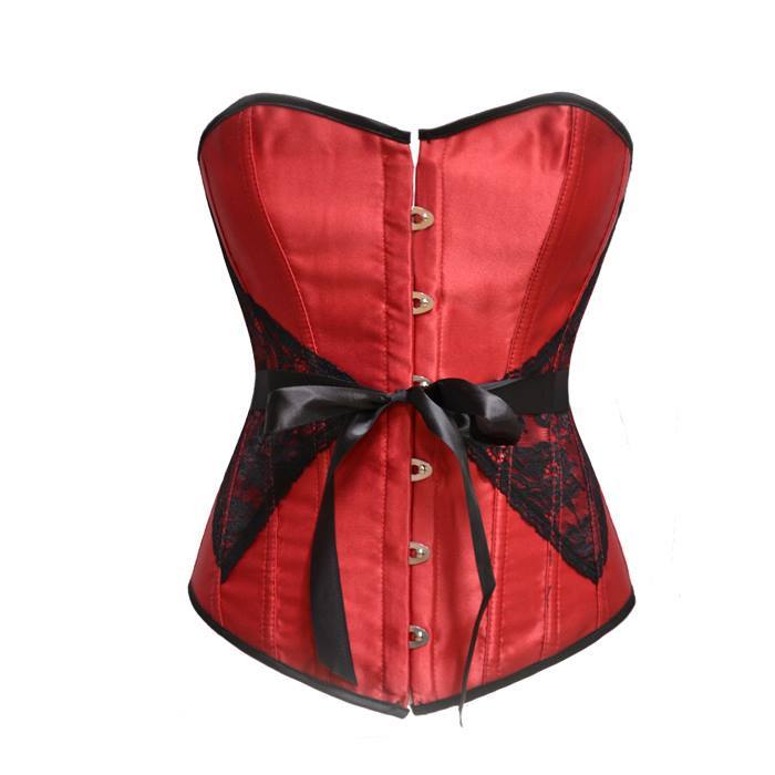 Marlo Red Corset With Lace Overlay & Ribbon Belt