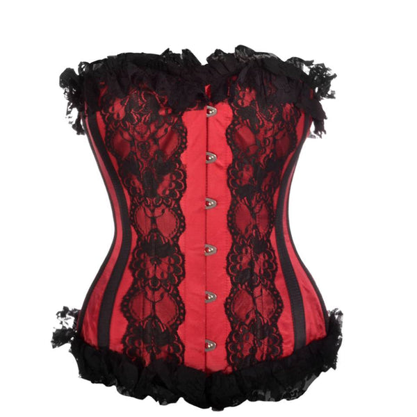 Reeves Red Satin Corset With lace Overlay & Frill