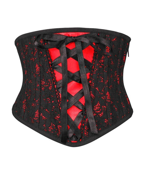 Cenhellm Underbust Red Corset with Lace Overlay