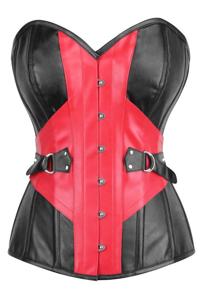 Bertrand Black & Red Faux Leather Corset With Buckle Details