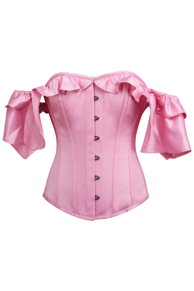 Skye Baby Pink Satin Corset With Off The Shoulder Frilled Sleeves
