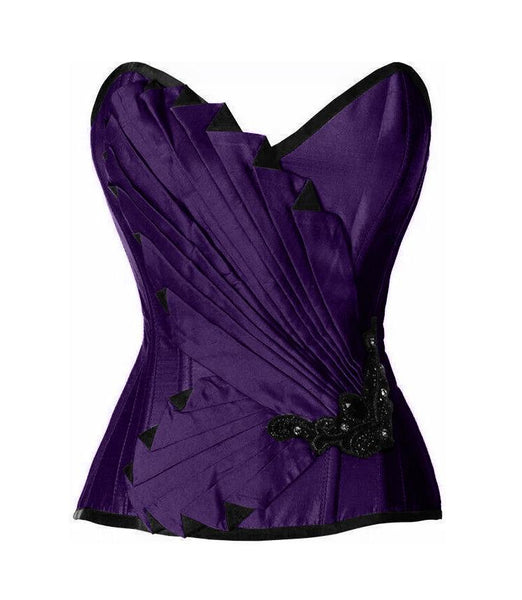 Finlayson Dark Purple Satin/Taffeta Embroidered Overbust Corset
