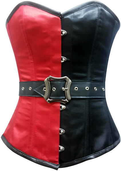 Traore Red & Black Satin Steampunk Overbust Corset With Belt