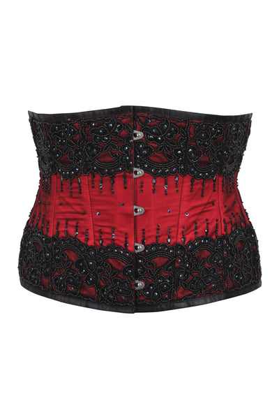 Bachmann Red Satin Beaded Couture Underbust Corset - Corsets Queen US-CA