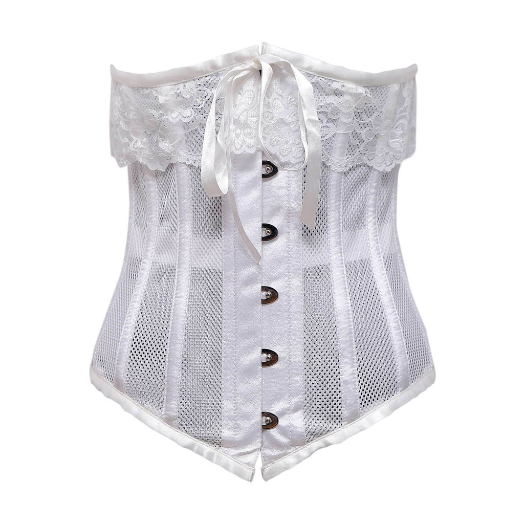 Relle White Mesh & White Satin Lace Underbust Corset